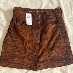 American Eagle Brown Corduroy Button Up Stretch Skirt Brand New Size 0